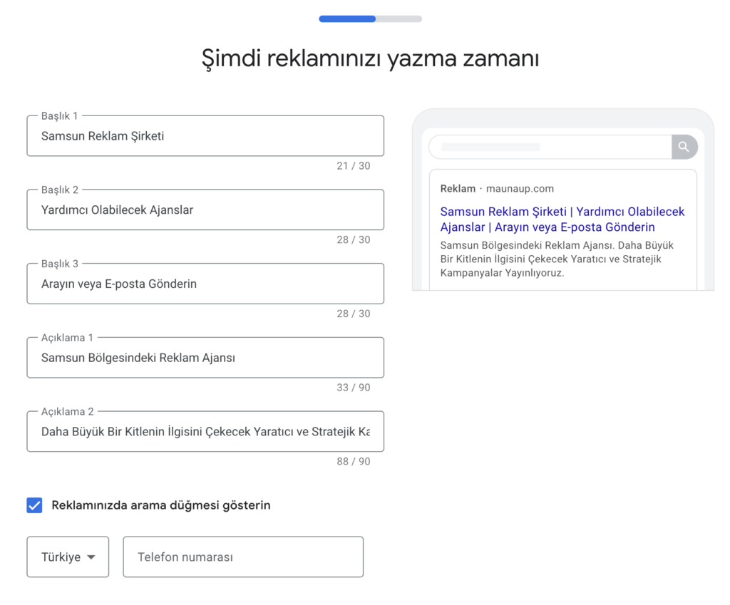 Google Ads Reklam Başlığı Ayarlama Alanı